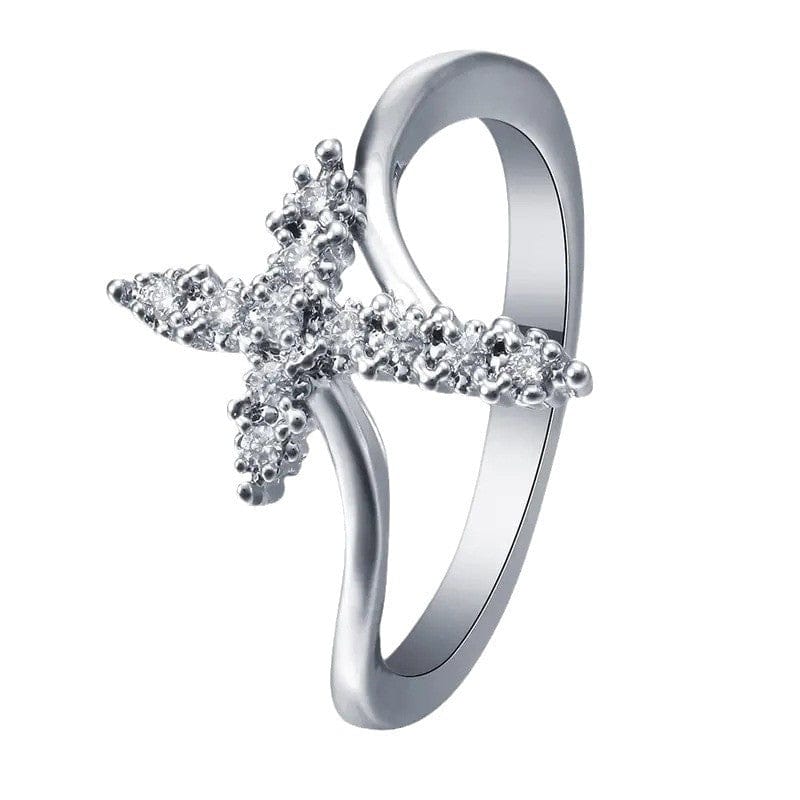 ZIRCON COVERED SILVER CROSS RING