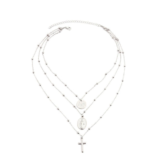 3-1 LAYERED CROSS NECKLACE