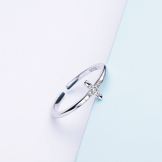 MINI DIAMONDS CROSS RING - (ADJUSTABLE)
