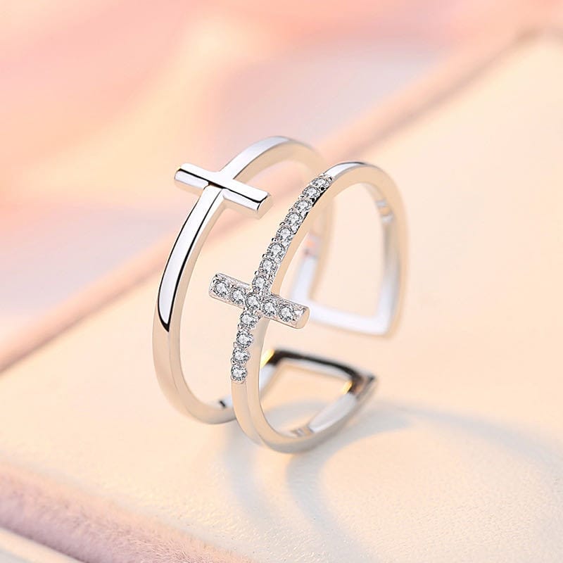 GLORY DOUBLE CROSS RING - (ADJUSTABLE)