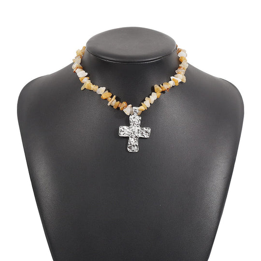 NATUREL STONES CROSS NECKLACES