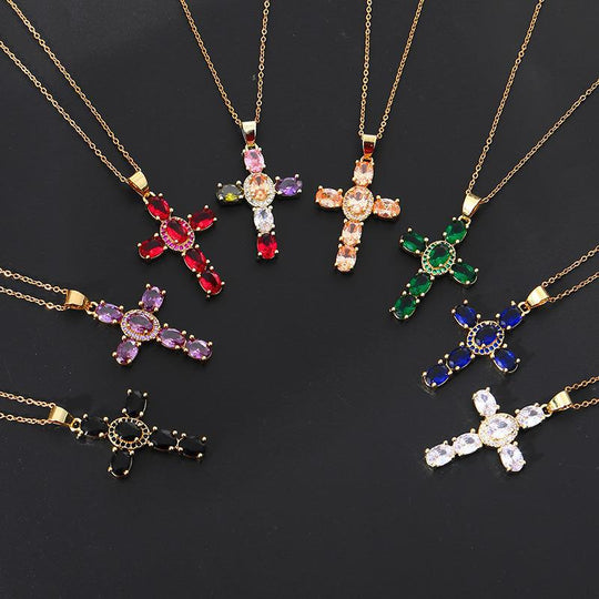COLORFUL GEMSTONES CROSS NECKLACES