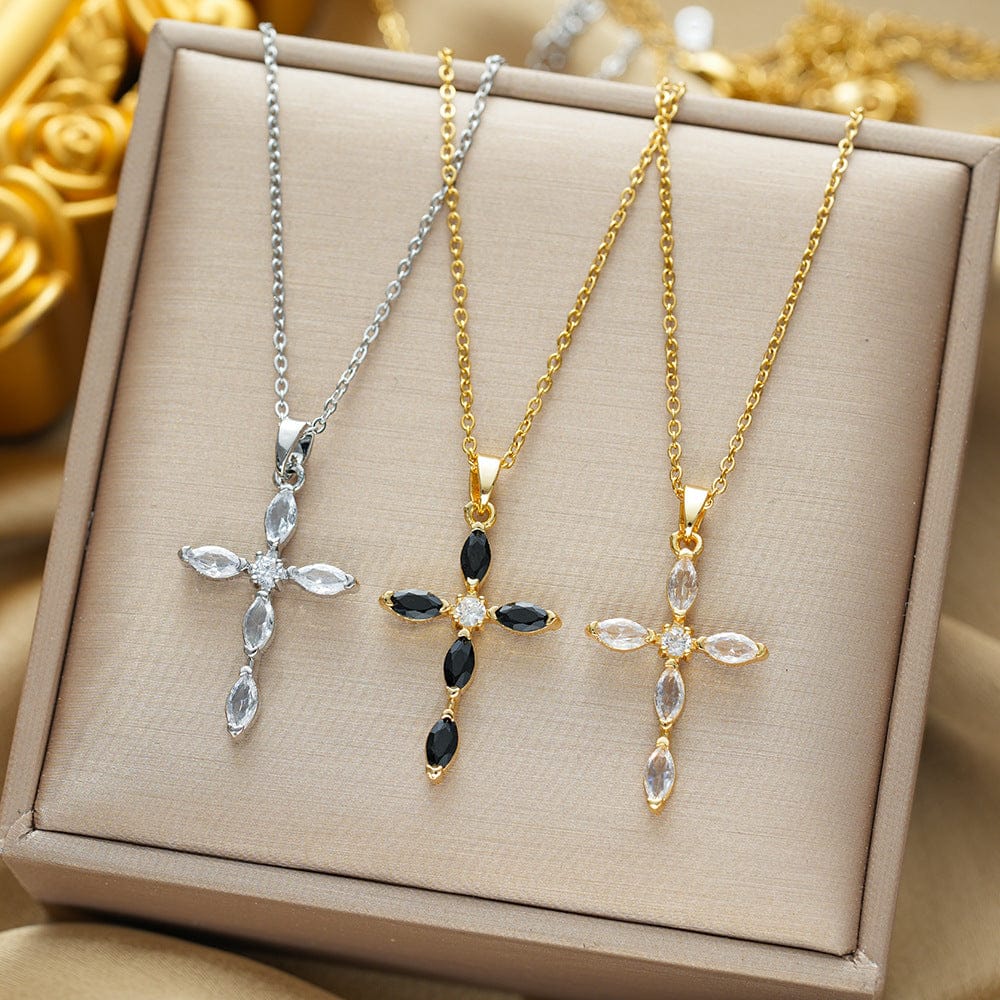 COLORFUL ZIRCON CROSS NECKLACE