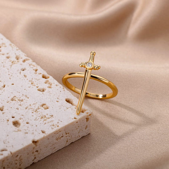 SILVER CROSS SWORD RING