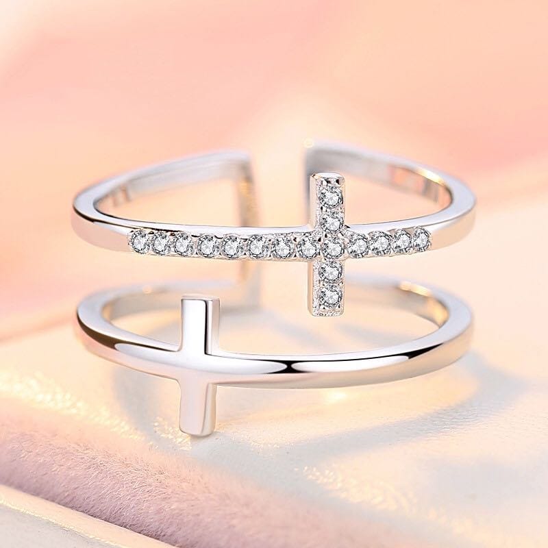 GLORY DOUBLE CROSS RING - (ADJUSTABLE)