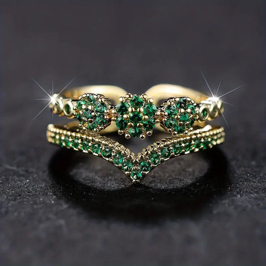 Gold Emerald Cluster Ring