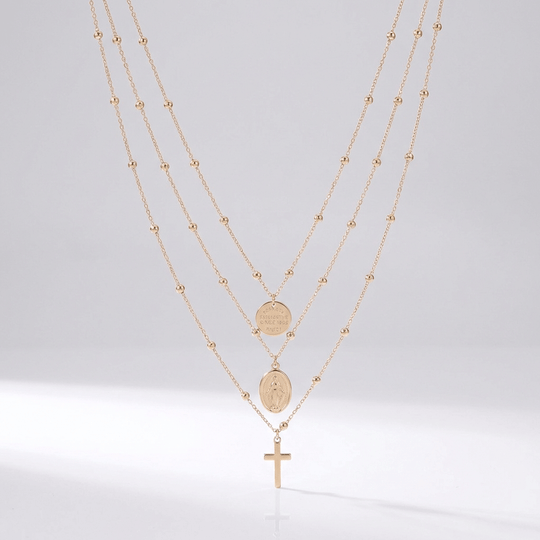 3-1 LAYERED CROSS NECKLACE