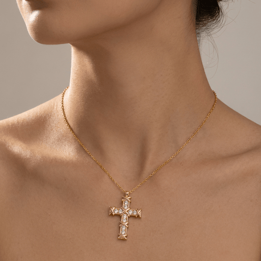 CROSS WITH ZIRCON DIAMONDS NECKLACE