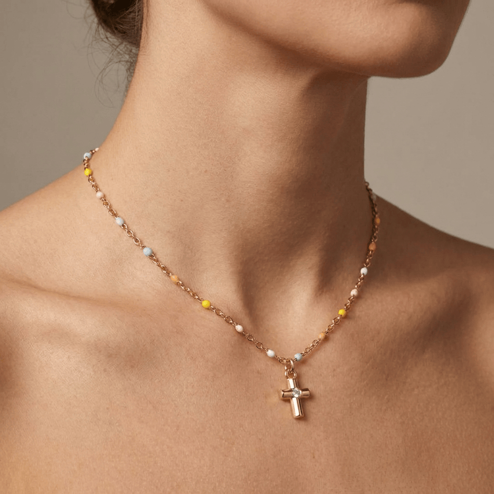WARM COLORS VINTAGE CROSS NECKLACE