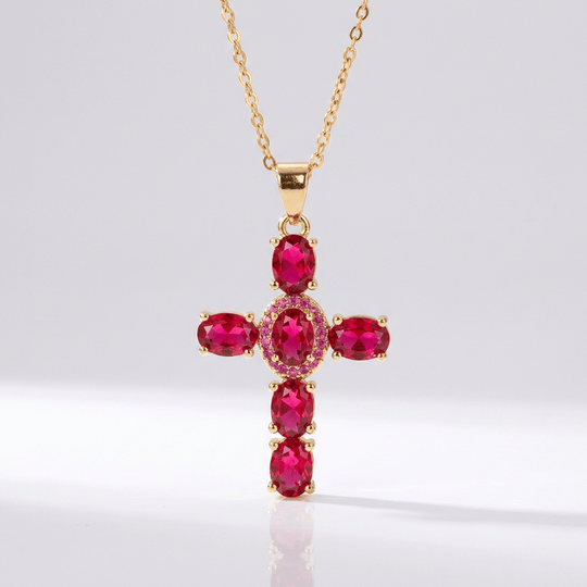 COLORFUL GEMSTONES CROSS NECKLACES