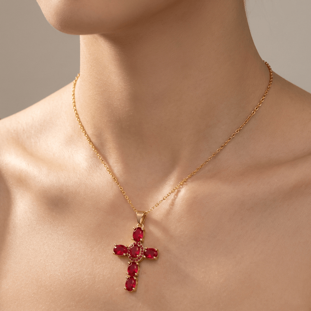 COLORFUL GEMSTONES CROSS NECKLACES