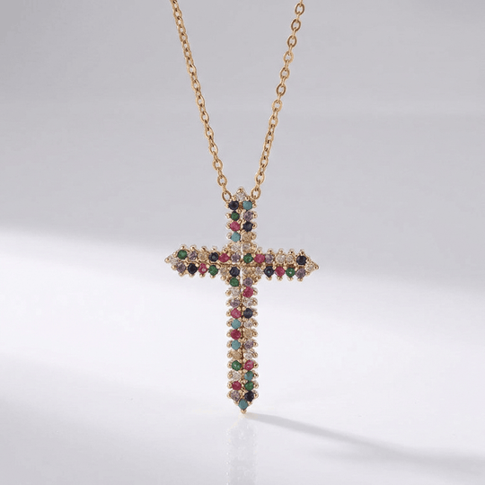 ZIRCON RAINBOW CROSS NECKLACE