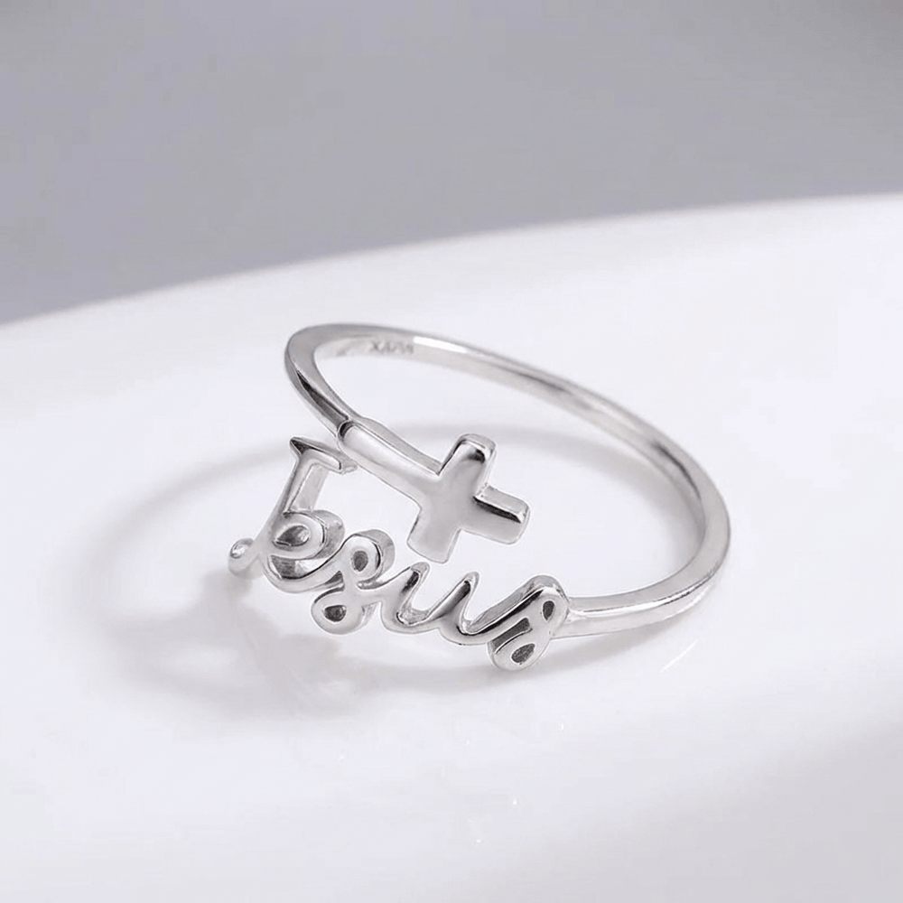 SILVER JESUS & FAITH RING - (ADJUSTABLE)
