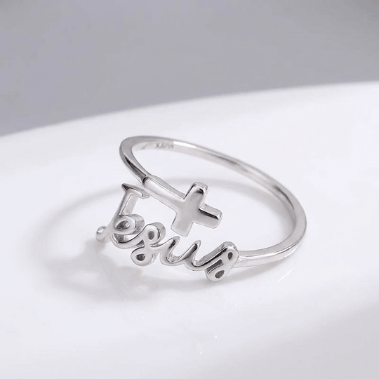SILVER JESUS & FAITH RING - (ADJUSTABLE)