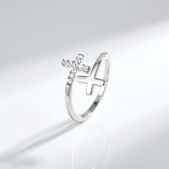 HOLY DOUBLE CROSS RING - (ADJUSTABLE)