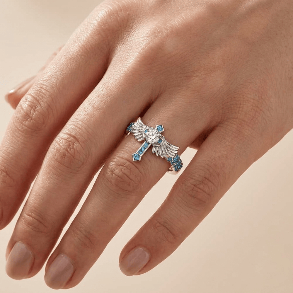 TIFFANY BLUE ANGEL CROSS RING