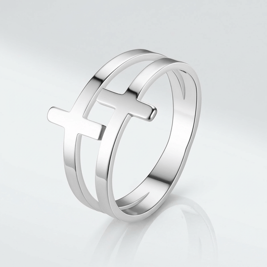 GRACE DOUBLE CROSS SILVER RING
