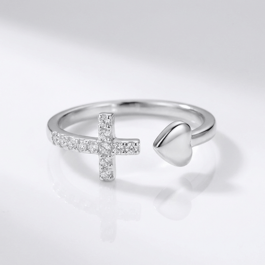 LOVE & CROSS SILVER RING