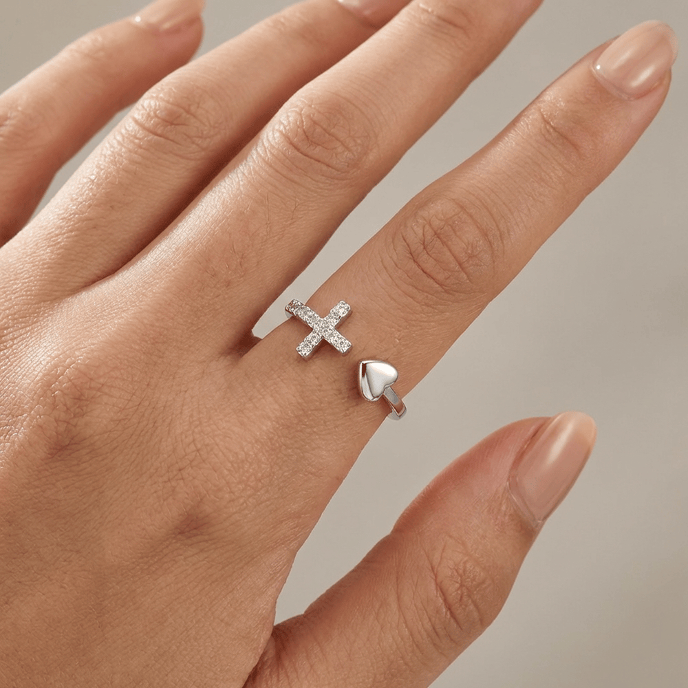 LOVE & CROSS SILVER RING