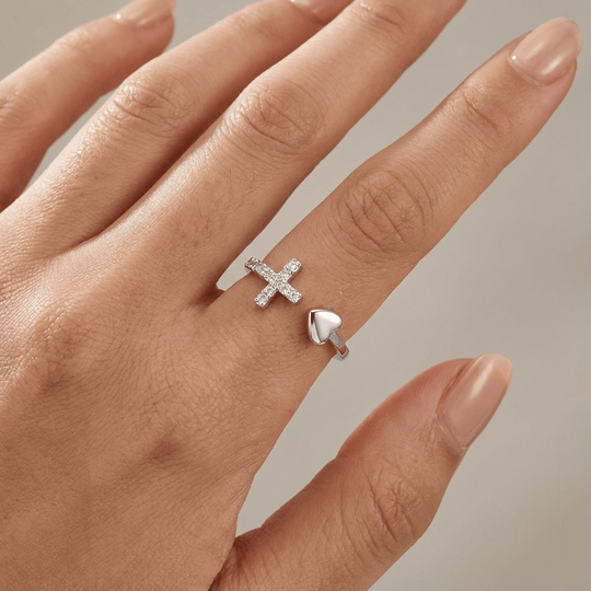 LOVE & CROSS SILVER RING